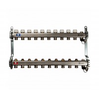 STOUT Коллектор из нерж.стали с запор.клапанами, с клапаном вып. воздуха и сливом 1"/3/4"x10вых.