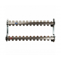 STOUT Коллектор из нерж.стали с запор.клапанами, с клапаном вып. воздуха и сливом 1"/3/4"x12вых.