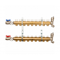 STOUT Коллектор из латуни в сборе без расходомеров1"/3/4"x9вых. STOUT Коллектор из латуни в сборе без расходомеров1"/3/4"x9вых.