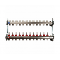 STOUT Коллектор из нерж.стали с расходомерами, с клапаном вып. воздуха и сливом 1"/3/4"x12вых. STOUT Коллектор из нерж.стали с расходомерами, с клапаном вып. воздуха и сливом 1"/3/4"x12вых.