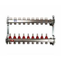 STOUT Коллектор из нерж.стали с расходомерами, с клапаном вып. воздуха и сливом 1"/3/4"x9вых. STOUT Коллектор из нерж.стали с расходомерами, с клапаном вып. воздуха и сливом 1"/3/4"x9вых.