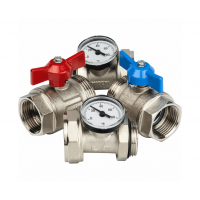 Комплект прямых шаровых кранов с термометрами (2 шаровых крана + 2 вставки с термометрами) Комплект прямых шаровых кранов с термометрами (2 шаровых крана + 2 вставки с термометрами)