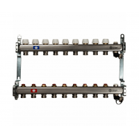 STOUT Коллектор из нерж.стали с запор.клапанами, с клапаном вып. воздуха и сливом 1"/3/4"x9вых.