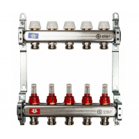 STOUT Коллектор из нержавеющей стали с расходомерами 1"/3/4"x5вых. STOUT Коллектор из нержавеющей стали с расходомерами 1"/3/4"x5вых.