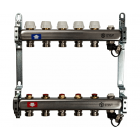 STOUT Коллектор из нерж.стали с запор.клапанами, с клапаном вып. воздуха и сливом 1"/3/4"x5вых.