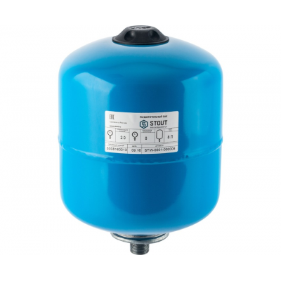 Расширительный бак для водоснабжения (гидроаккумулятор) STOUT STW-0001, вертикальный, 8 л., синий купить в Казани