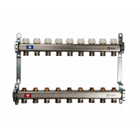 STOUT Коллектор из нержавеющей стали с запорными клапанами 1"/3/4"x9вых. STOUT Коллектор из нержавеющей стали с запорными клапанами 1"/3/4"x9вых.
