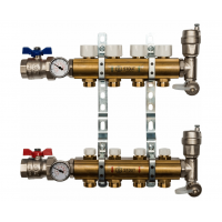 STOUT Коллектор из латуни в сборе без расходомеров1"/3/4"x4вых. STOUT Коллектор из латуни в сборе без расходомеров1"/3/4"x4вых.