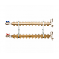 STOUT Коллектор из латуни в сборе без расходомеров1"/3/4"x12вых. STOUT Коллектор из латуни в сборе без расходомеров1"/3/4"x12вых.