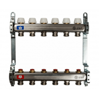 STOUT Коллектор из нержавеющей стали с запорными клапанами 1"/3/4"x6вых. STOUT Коллектор из нержавеющей стали с запорными клапанами 1"/3/4"x6вых.