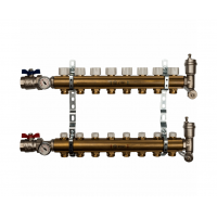 STOUT Коллектор из латуни в сборе без расходомеров1"/3/4"x8вых. STOUT Коллектор из латуни в сборе без расходомеров1"/3/4"x8вых.