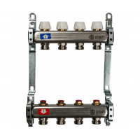 STOUT Коллектор из нержавеющей стали с запорными клапанами 1"/3/4"x4вых. STOUT Коллектор из нержавеющей стали с запорными клапанами 1"/3/4"x4вых.