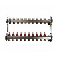 STOUT Коллектор из нерж.стали с расходомерами, с клапаном вып. воздуха и сливом 1"/3/4"x10вых. STOUT Коллектор из нерж.стали с расходомерами, с клапаном вып. воздуха и сливом 1"/3/4"x10вых.