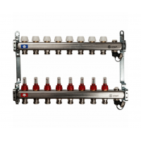 STOUT Коллектор из нерж.стали с расходомерами, с клапаном вып. воздуха и сливом 1"/3/4"x8вых. STOUT Коллектор из нерж.стали с расходомерами, с клапаном вып. воздуха и сливом 1"/3/4"x8вых.