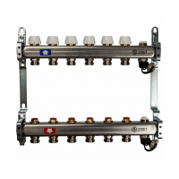 STOUT Коллектор из нерж.стали с запор.клапанами, с клапаном вып. воздуха и сливом 1"/3/4"x6вых.