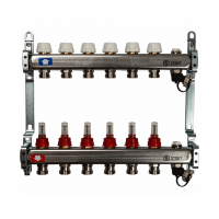 STOUT Коллектор из нерж.стали с расходомерами, с клапаном вып. воздуха и сливом 1"/3/4"x6вых.