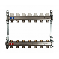 STOUT Коллектор из нержавеющей стали с запорными клапанами 1"/3/4"x7вых. STOUT Коллектор из нержавеющей стали с запорными клапанами 1"/3/4"x7вых.