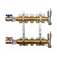 STOUT Коллектор из латуни в сборе без расходомеров1"/3/4"x5вых. STOUT Коллектор из латуни в сборе без расходомеров1"/3/4"x5вых.