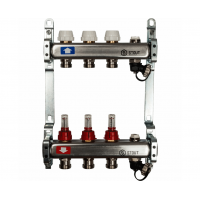 STOUT Коллектор из нерж.стали с расходомерами, с клапаном вып. воздуха и сливом 1"/3/4"x3вых. STOUT Коллектор из нерж.стали с расходомерами, с клапаном вып. воздуха и сливом 1"/3/4"x3вых.