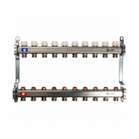 STOUT Коллектор из нержавеющей стали с запорными клапанами 1"/3/4"x10вых. STOUT Коллектор из нержавеющей стали с запорными клапанами 1"/3/4"x10вых.
