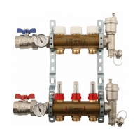 STOUT Коллектор из латуни в сборе с расходомерами 1"/3/4"x3вых. STOUT Коллектор из латуни в сборе с расходомерами 1"/3/4"x3вых.