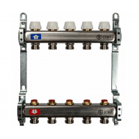 STOUT Коллектор из нержавеющей стали с запорными клапанами 1"/3/4"x5вых. STOUT Коллектор из нержавеющей стали с запорными клапанами 1"/3/4"x5вых.