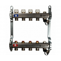 STOUT Коллектор из нерж.стали с запор.клапанами, с клапаном вып. воздуха и сливом 1"/3/4"x4вых.