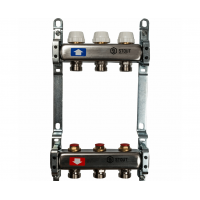 STOUT Коллектор из нержавеющей стали с запорными клапанами 1"/3/4"x3вых. STOUT Коллектор из нержавеющей стали с запорными клапанами 1"/3/4"x3вых.