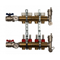 STOUT Коллектор из латуни в сборе с расходомерами 1"/3/4"x4вых. STOUT Коллектор из латуни в сборе с расходомерами 1"/3/4"x4вых.